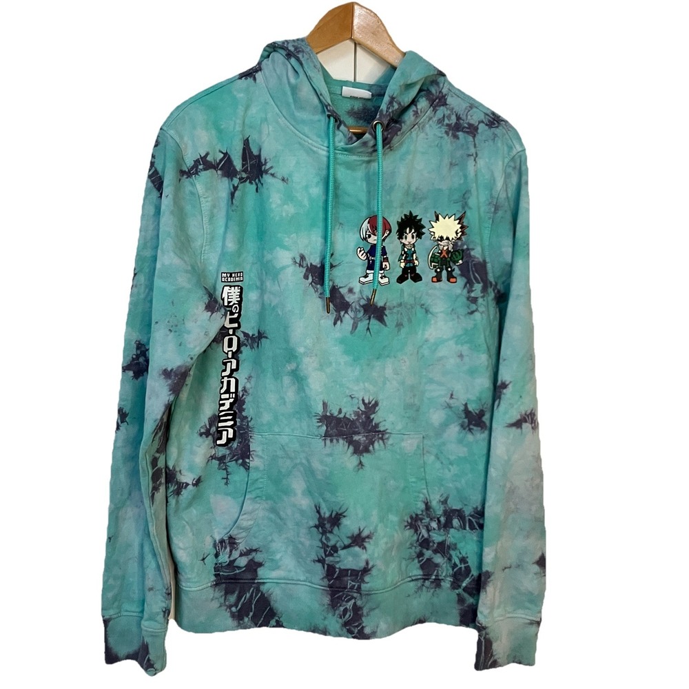 My Hero Academia Tie Dye Hoodie Mens‎ M Blue Anime Sweatshirt Pullover